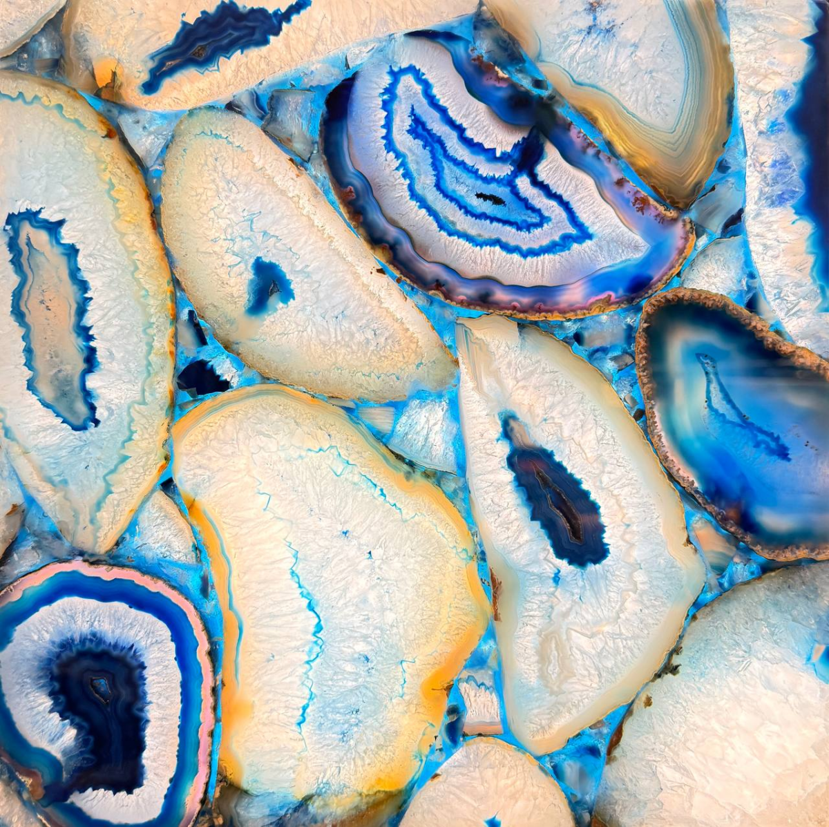 Tranches d'agate aux bandes bleues et blanches