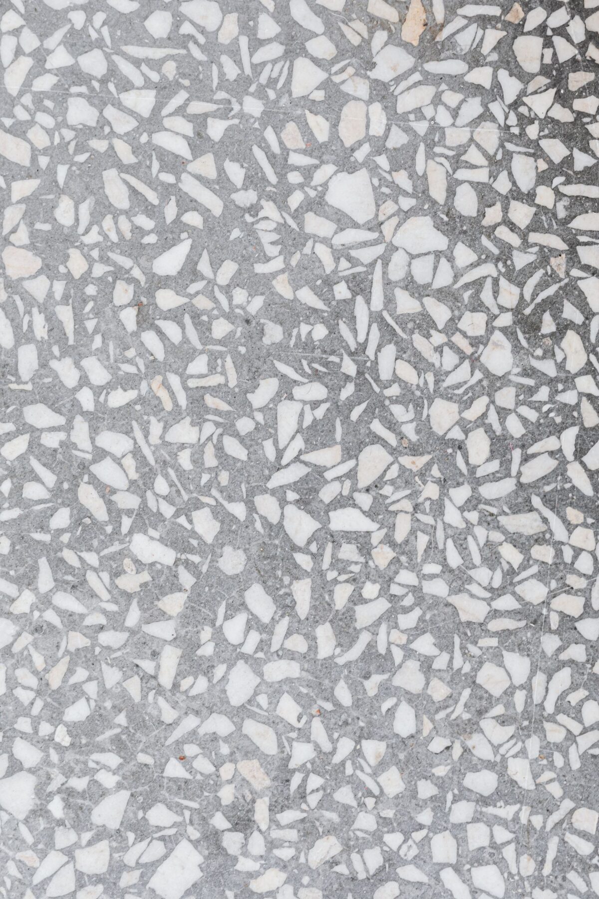 Sol en terrazzo à éclats blancs et gris sur fond clair