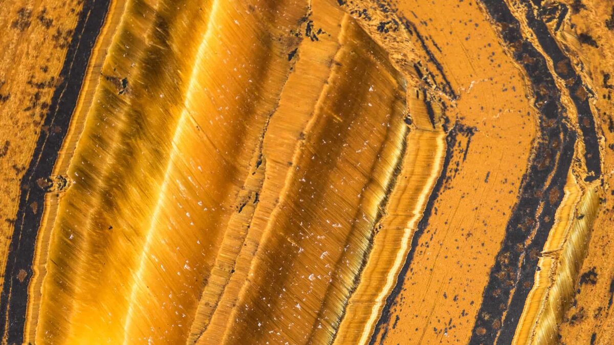 Surface polie d'œil de tigre, bandes dorées et brunes chatoyantes